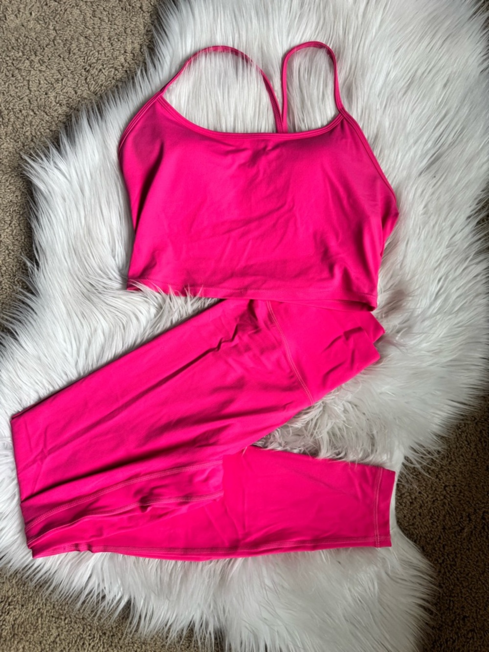 Women’s Bright Pink Active Crop Tank size small  & High-Rise Leggings XS Set